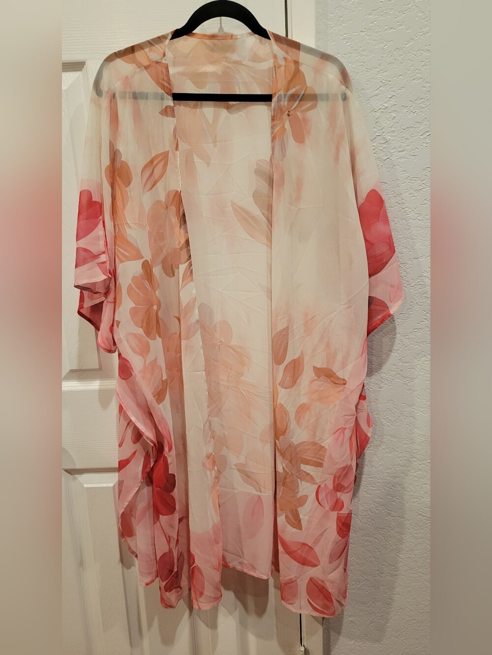 Sheer Floral Kimono Cover-Up in Blush and Coral